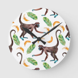 Sweet Monkeys Juggling Bananas Round Clock