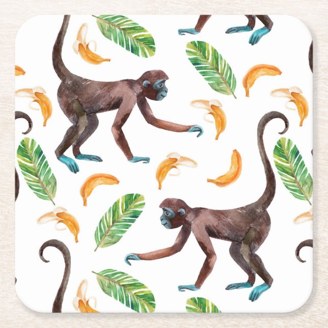 Sweet Monkeys Juggling Bananas Square Paper Coaster (Front)