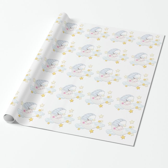 Sweet Moon Baby Shower Wrapping Paper (Unrolled)