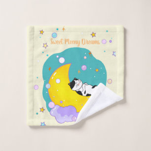 "Sweet Moony Dreams" Kitty Sleep On Moon Wash Cloth