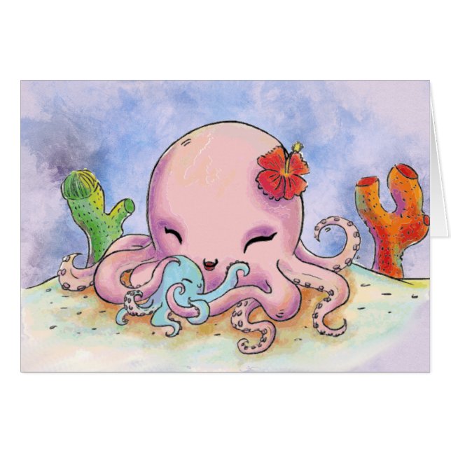 Sweet Mother and baby Octopus Mothers Day (Front Horizontal)