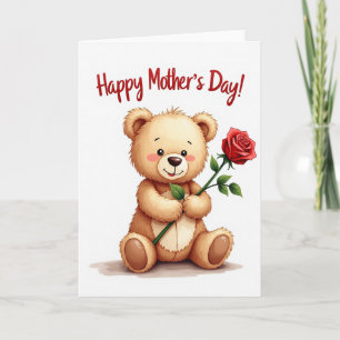 Sweet Mothers Day Bear Rose Card