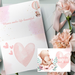 Sweet Mother's Day Card with Bear & Floral Design