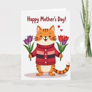 Sweet Mothers Day Cat Tulip Card