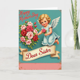 Sweet Mothers Day Cherub Rose Card