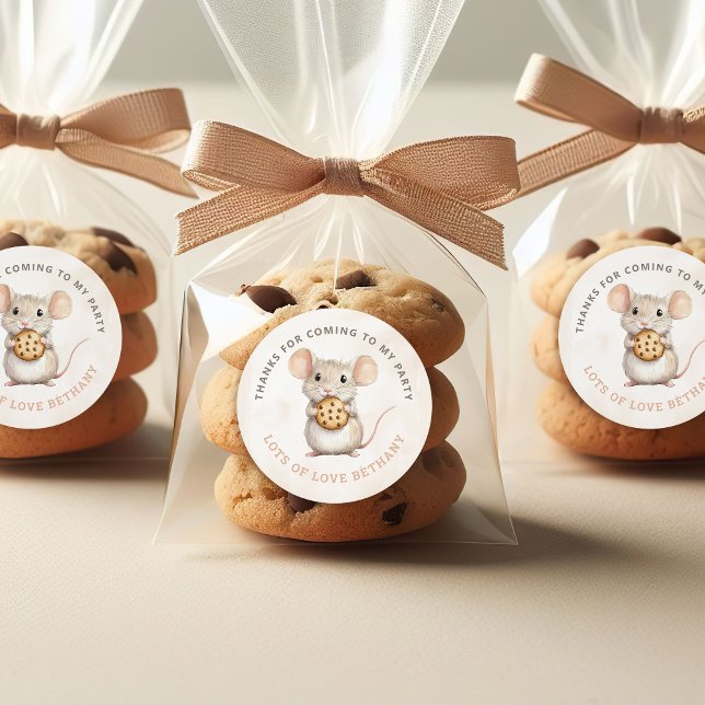 Sweet Mouse Cookie Birthday Party Thank You Classic Round Sticker (Creator Uploaded)