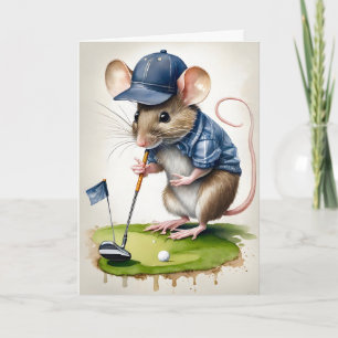Sweet Mouse Playing Golf Blank Greeting Card