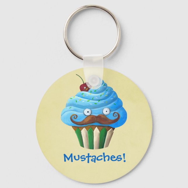 Sweet Moustached Cupcake Key Ring (Front)
