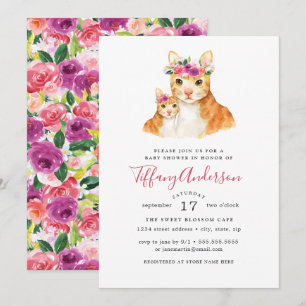 Sweet Mum And Baby Cat Floral Baby Shower Invitation