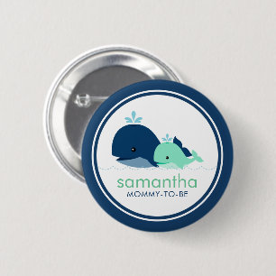 Sweet Mum and Baby Whales "Mum-to-be" Baby Shower 6 Cm Round Badge