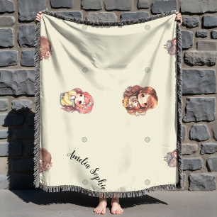 Sweet Mum And Baby With Name Green  Throw Blanket