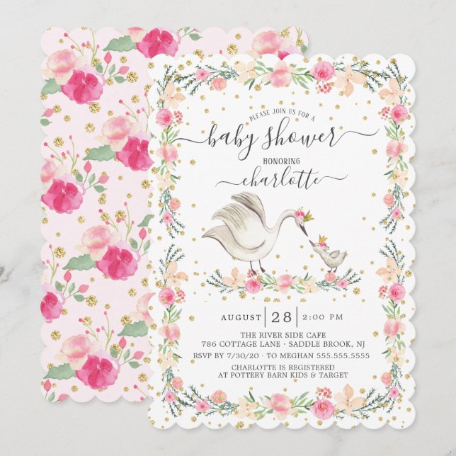 Sweet Mum & Baby Swan Baby Shower Invitation (Front/Back)