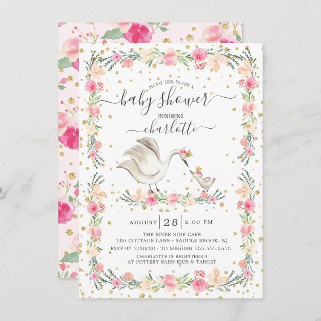 Sweet Mum & Baby Swan Baby Shower Invitation (Front/Back)