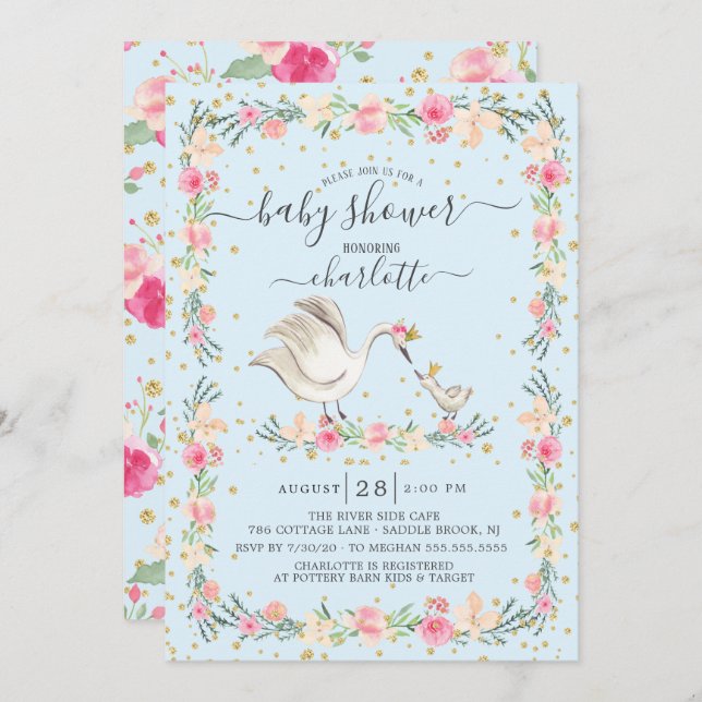 Sweet Mum & Baby Swan Baby Shower Invitation (Front/Back)
