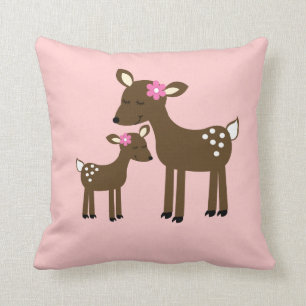 Sweet Mummy and Baby Deer - Pink Girl Pillow