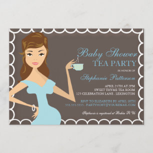 Sweet Mummy Baby Shower Tea Party Invitation Blue