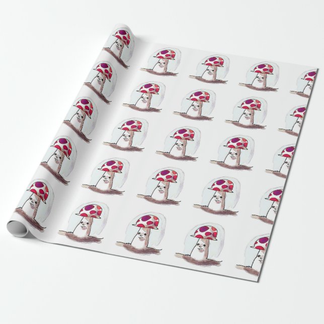 sweet mushroom cartoon style illustration wrapping paper (Unrolled)