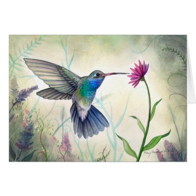 Sweet Nectar Hummingbird Watercolor Painting (Front Horizontal)