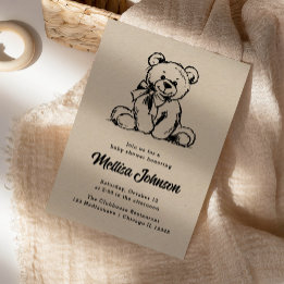 Sweet Neutral Sketch Teddy Baby Shower Design Invitation