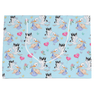 Sweet New Baby Boy and Stork  Large Gift Bag