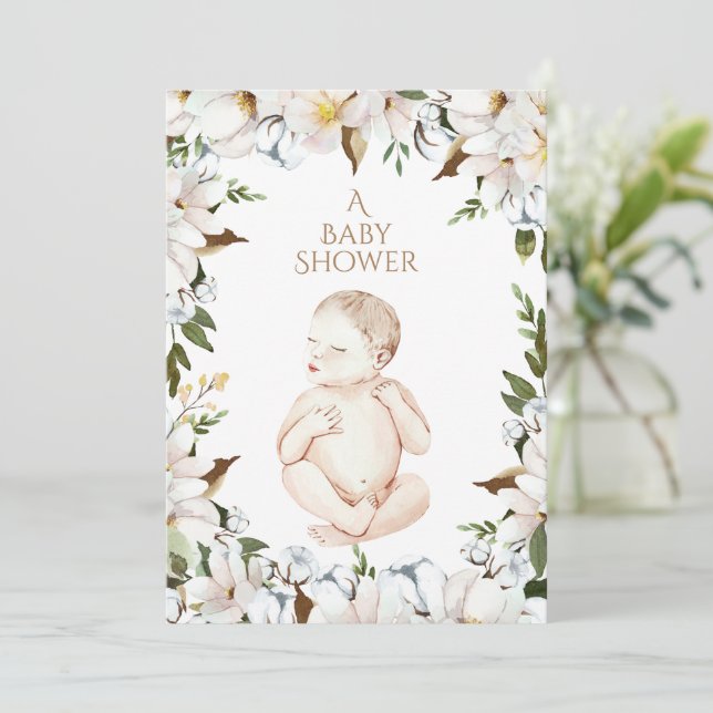 Sweet Newborn Baby Floral Baby Shower Invitation (Standing Front)