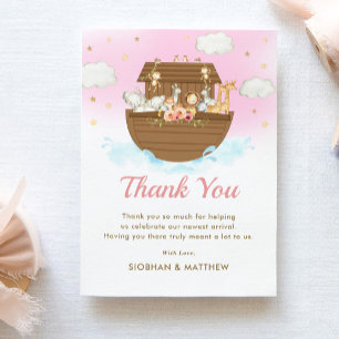 Sweet Noah's Ark Pink Girl Baby Shower Thank You Card