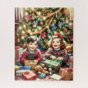 Sweet Nostalgic Children on Christmas to and from Jigsaw Puzzle