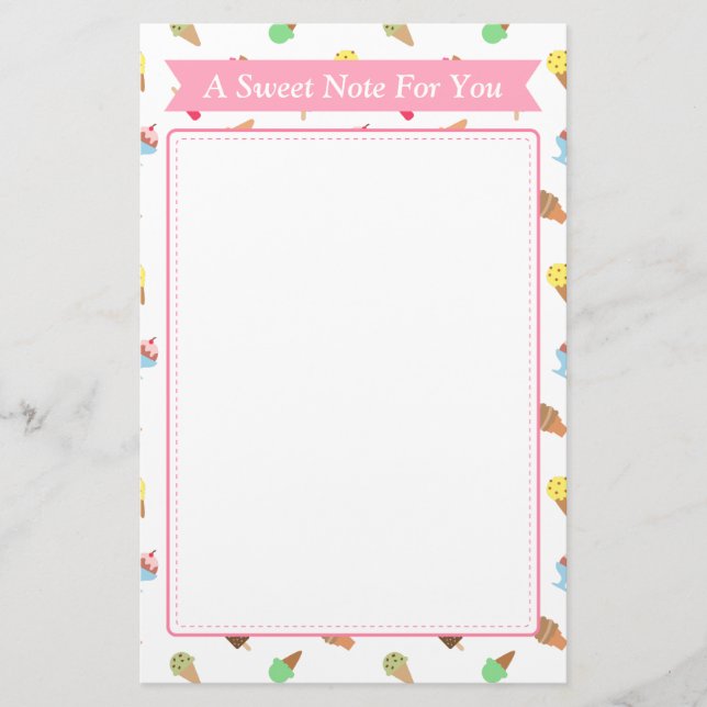 Sweet Note Ice Cream Pattern Stationery (Front)