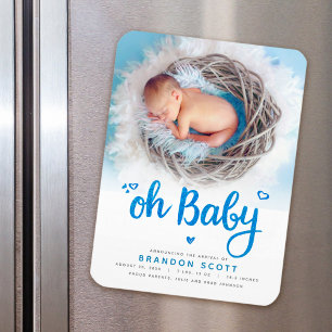 Sweet Oh Baby Boy Birth Announcement Photo Magnet