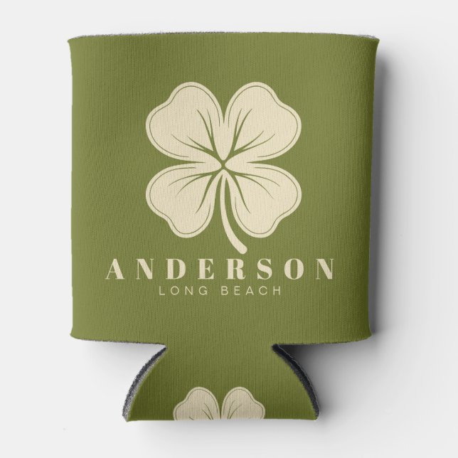 Sweet Olive Four Leaf Clover with Name Can Cooler (Front)