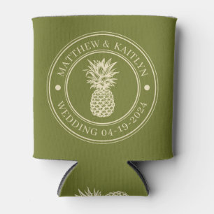Sweet Olive Pineapple Wedding Crest & Names Can Cooler