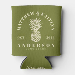 Sweet Olive Tropical Pineapple Wedding Crest Can Cooler