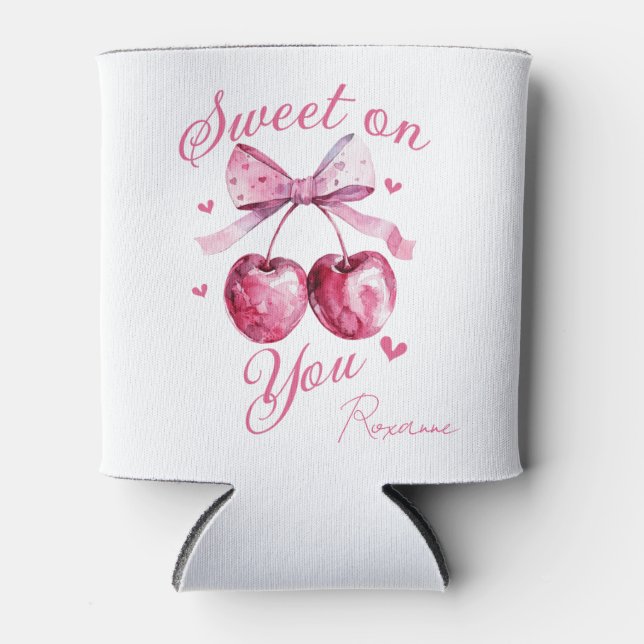Sweet on You" Customisable Cherry-Themed Can Cooler (Front)