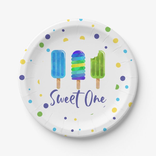 Sweet One 1st Birthday blue green Pop Paper Plate (Front)