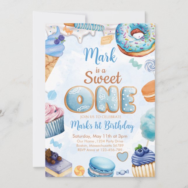 Sweet One 1st Birthday Boy  Invitation (Front)