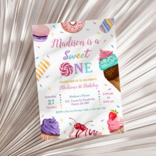 Sweet One 1st Birthday Ice cream, Doughnuts Party Invitation