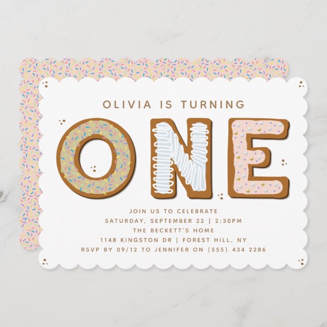 Sweet ONE 1st Birthday Invitation (Front/Back)