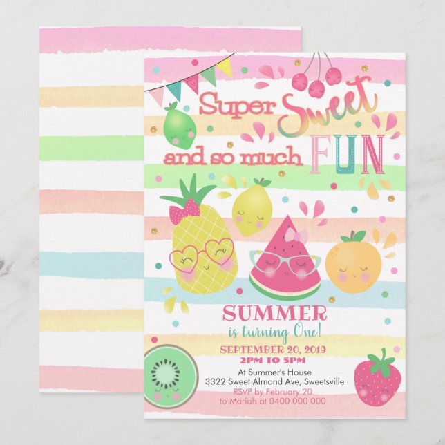 Sweet One 1st Birthday Invitation (Front/Back)