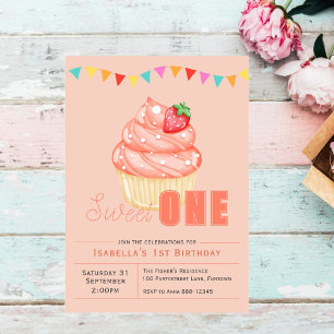 Sweet ONE, 1st birthday party cupcake invitation