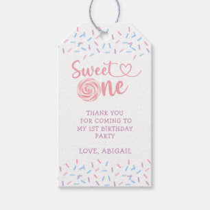 "SWEET ONE" 1ST BIRTHDAY THANK YOU GIFT TAGS