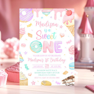 Sweet One 1st Doughnut Theme Birthday Invitation