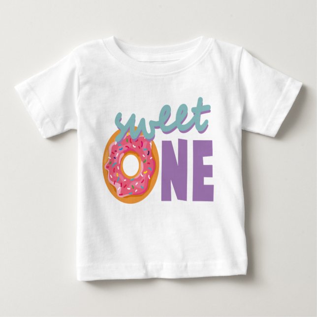Sweet One Baby Girl First Birthday Doughnut colour T-Shirt (Front)