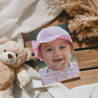 Sweet One – Baby Girl’s 1st Birthday Party Invitation