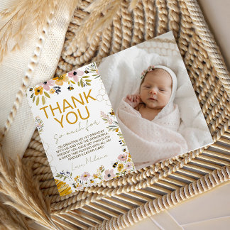 Sweet One Bee Photo Thank You Card