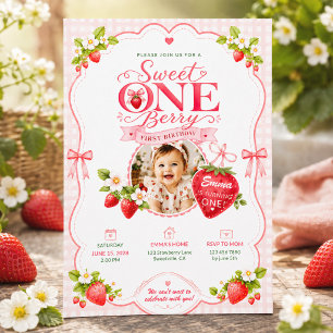 Sweet One Berry First Birthday Photo Invitation