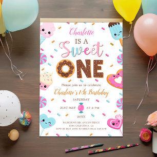Sweet One Birthday Doughnut Candy 1St Birthday Invitation