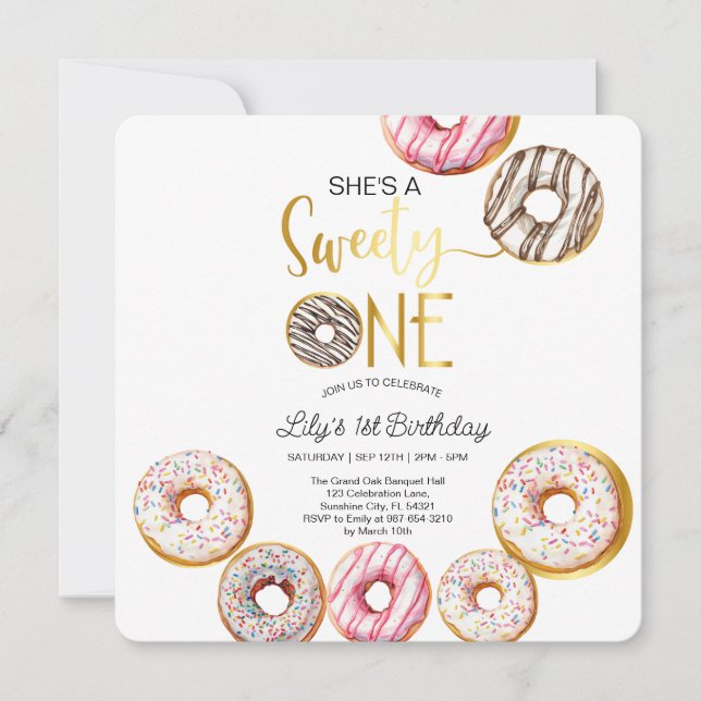 Sweet One Birthday Invitation, 1st Birthday Girl  Thank You Card (Front)