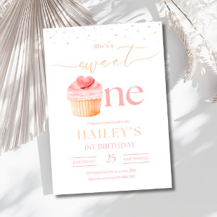 Sweet One Birthday Invitation Cupcake 1st Birthday