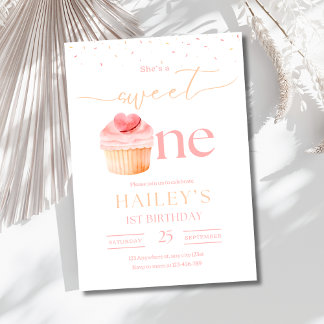 Sweet One Birthday Invitation Cupcake 1st Birthday