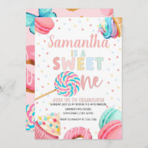 Sweet One Birthday Invitation, Pastel Sweets  Invi